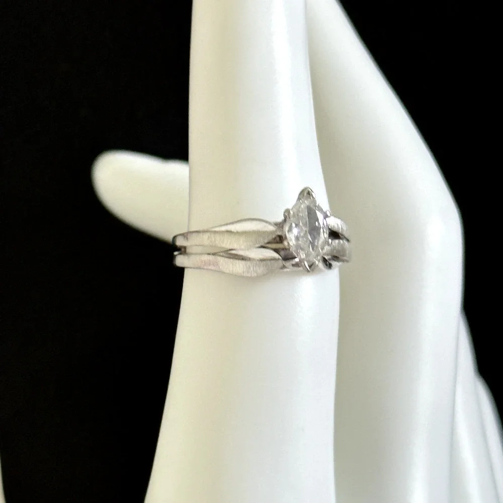 14K White Yellow Gold Natural Marquise VS Diamond Engagement Band Ring Size 6.25